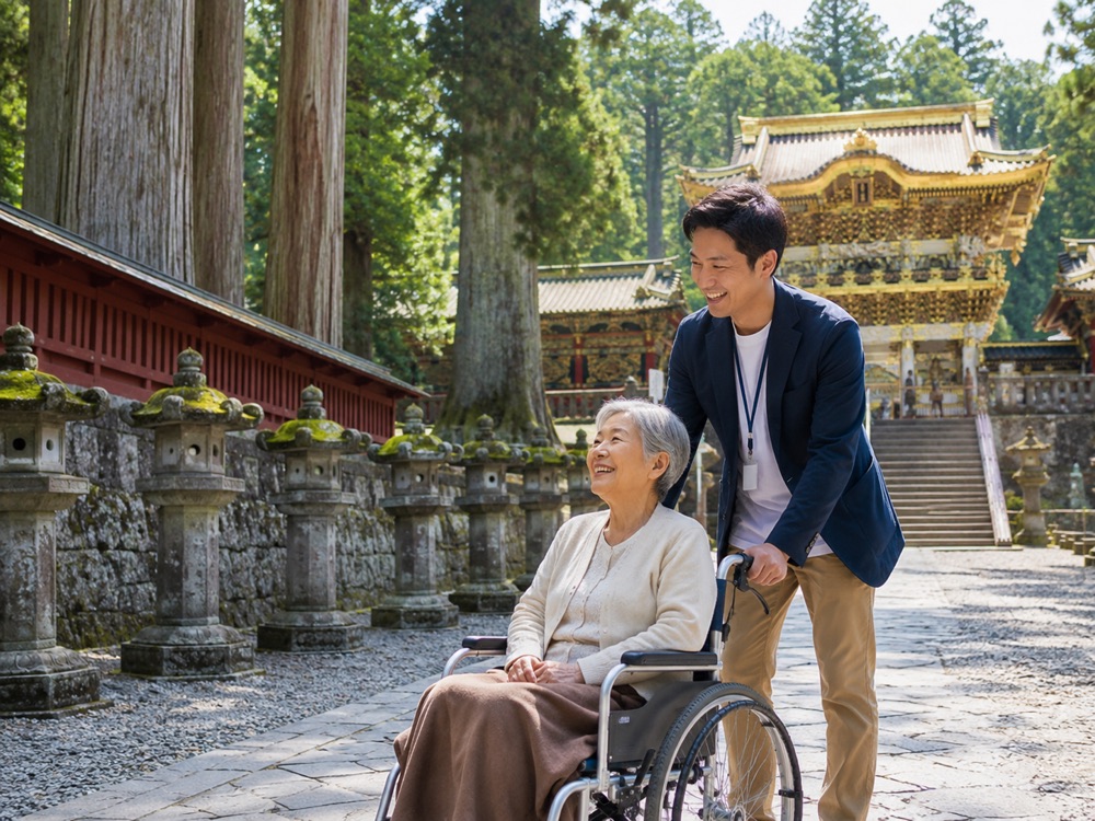 日光を旅行する高齢の男性
